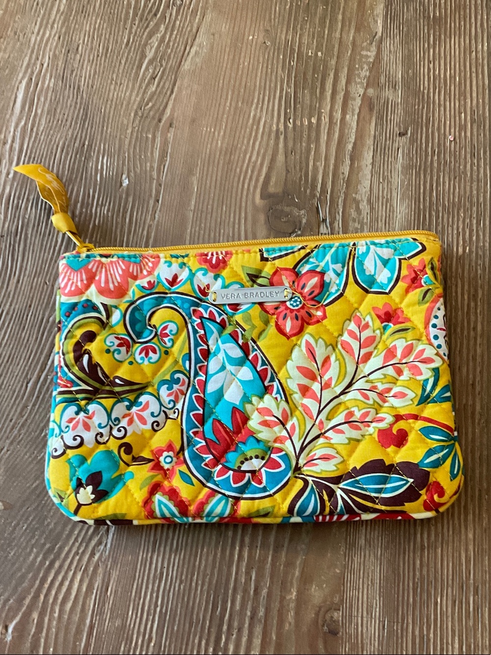 Vera Bradley Provençal Yellow Floral Quilted Paisley Cosmetic Pouch